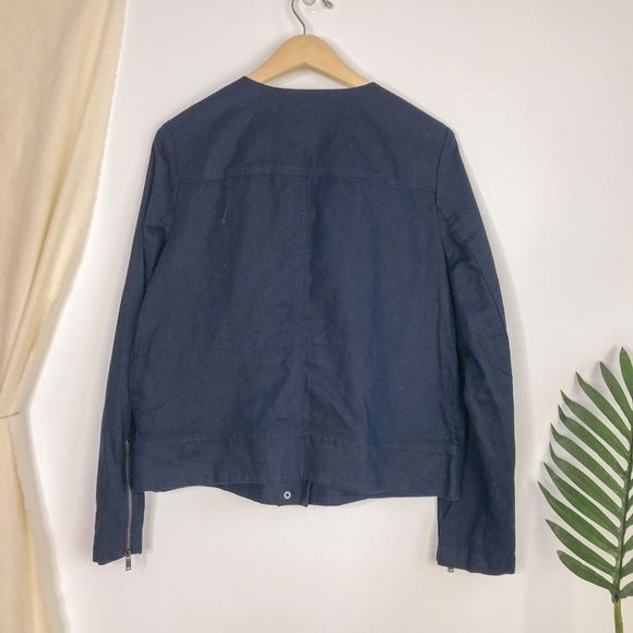 Banana Republic Zip Front Moto Jacket Navy Linen - Picture 7 of 8